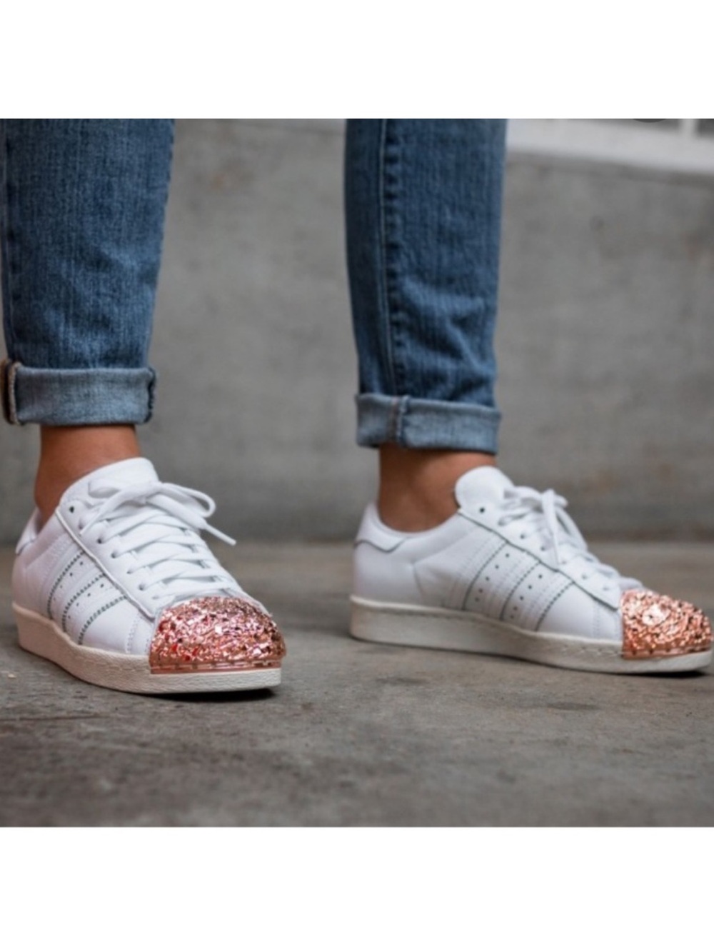 RARE Adidas Superstar 3D Copper Toe White and Rose Gold Size 7.5